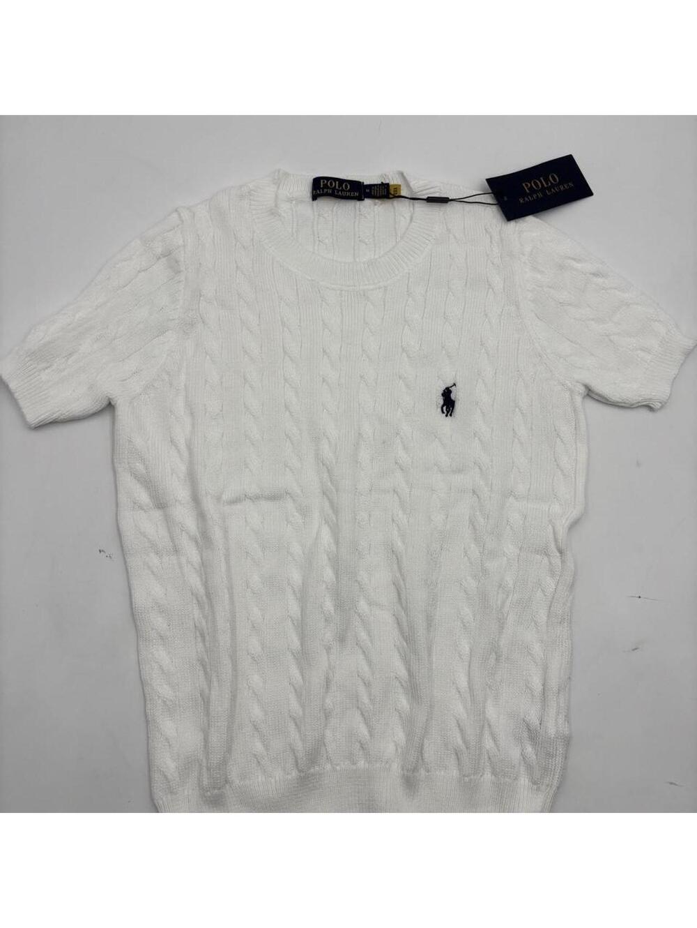Polo By Ralph Lauren womens Short Sleeve Cable Knit Pima Cotton white Sweater M